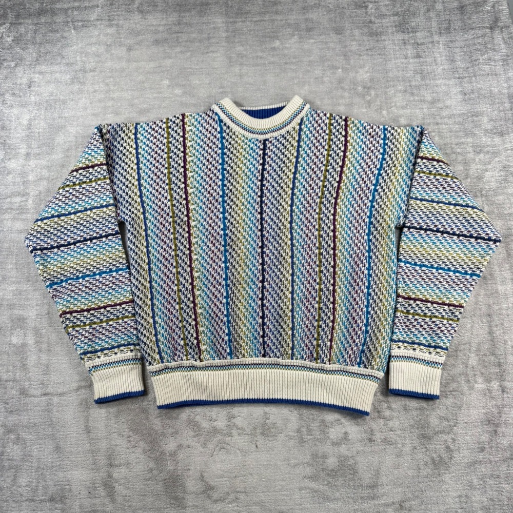 Colours by Alexander Julian Sweater Women XL Vintage Colorful Striped 3D Knit